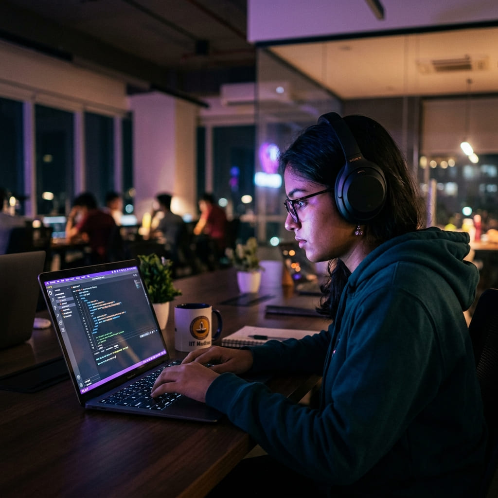 Developer deep in code
